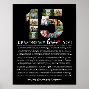 Poster élégant 15 raisons pour lesquelles je t'aime en mo