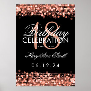 Poster Élégant 18e anniversaire fête étincelle Rose or