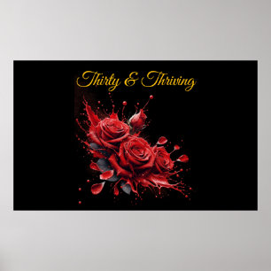 Poster Elégant 30e anniversaire - Roses en fleurs