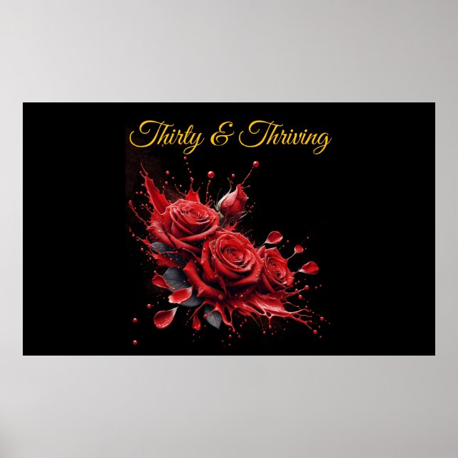 Poster Elégant 30e anniversaire - Roses en fleurs (Devant)