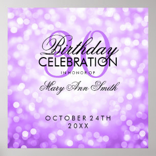 Poster Elegant 30th Birthday Party Glitter Lights Purple