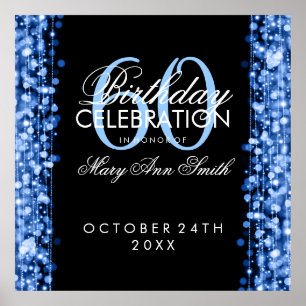 Poster Élégant 60e anniversaire fête étincelle Bleu