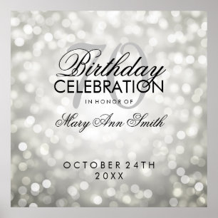 Poster Elegant 70th Birthday Party Glitter Lights Silver