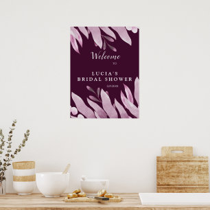 Poster Élégant Accueil de Fête de Mariage Feuilles Grande