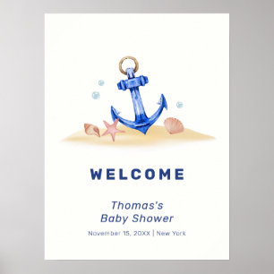 Poster Elégant Ancre nautique Baby shower de garçon Bienv