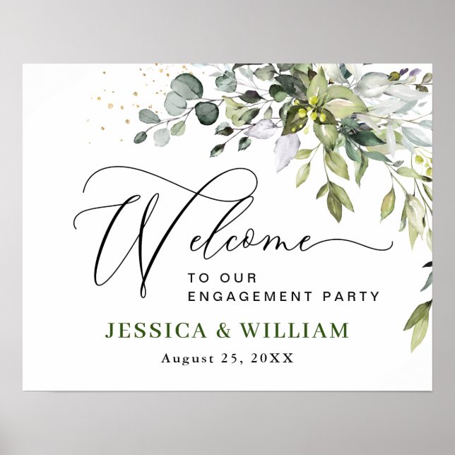 Poster Elégant Aquarelle Eucalyptus ENGAGEMENT PARTI (Devant)