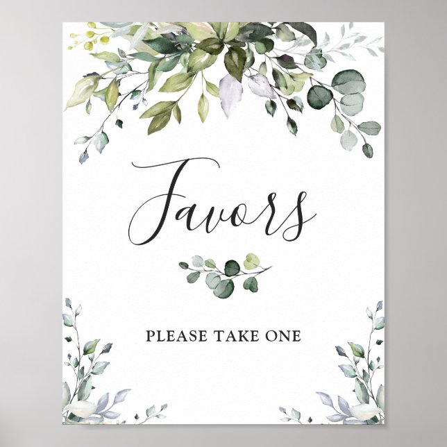 Poster Élégant Aquarelle Eucalyptus Faveur Mariage Signal (Devant)