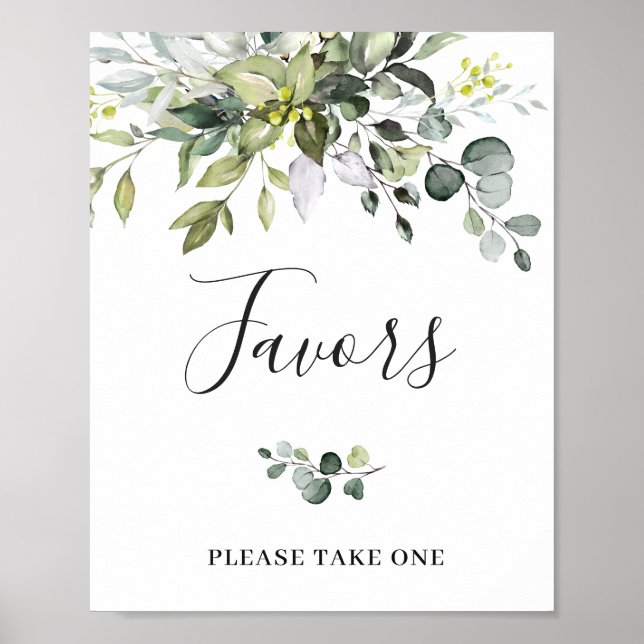 Poster Élégant Aquarelle Eucalyptus Faveur Mariage Signal (Devant)