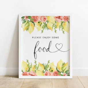 Poster Élégant Aquarelle Lemon Floral Symbole alimentaire