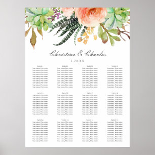 Poster Elégant aquarelle Succulent Mariage Seating Chart