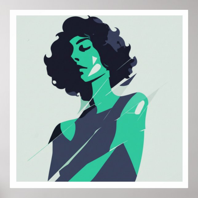 Poster Élégant art féminin Turquoise (Devant)