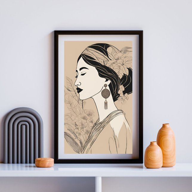 Poster Elegant Asian Woman – Botanical Minimalist Line Ar (Créateur téléchargé)
