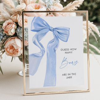 Poster Élégant Baby shower Bleu Bow Combien de vaches