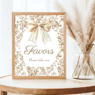 Poster Elégant Baby shower Coquette Bow Chinoiserie