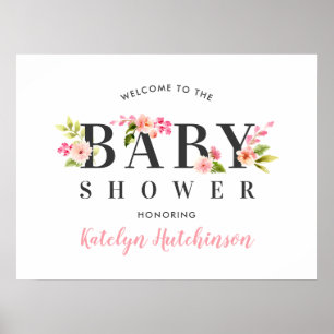 Poster Elégant Baby shower d'aquarelle rose Floral Bienve