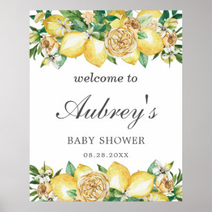 Poster Elégant Baby shower de verdure fleurie de citron B