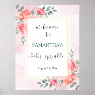 Poster Elégant baby shower d'eucalyptus fleur aquarelle