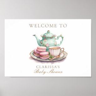 Poster Elégant Baby shower or de Tea Party aquarelle