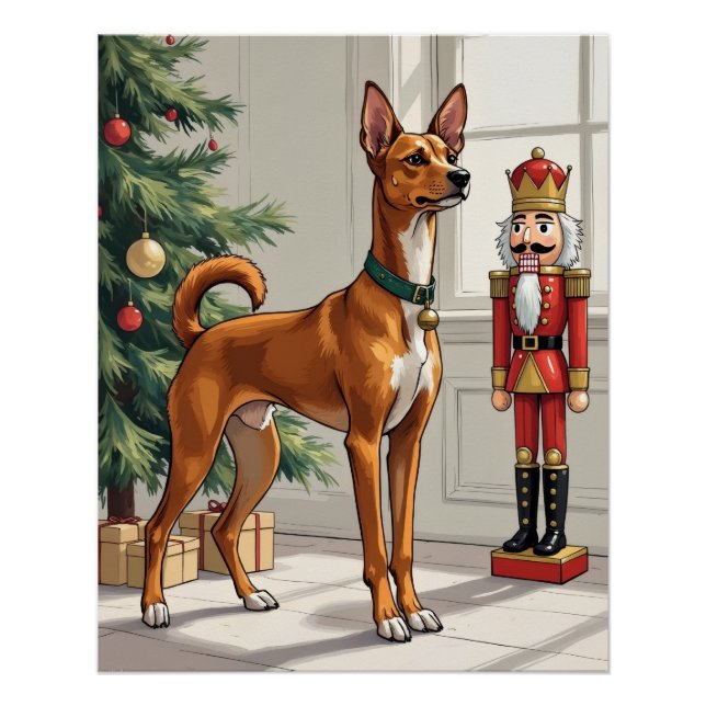 Poster Elegant Basenji Dog Nutcracker Modern Christmas (Devant)