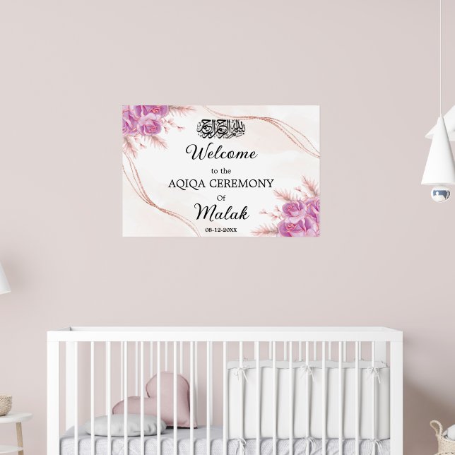 Poster Élégant bébé floral islamique Aqeeqah Aqiqa (Pépinière 2)