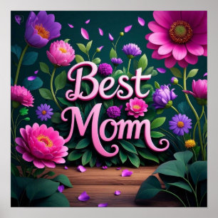 Poster Elégant Belle Meilleure Maman Fleurs