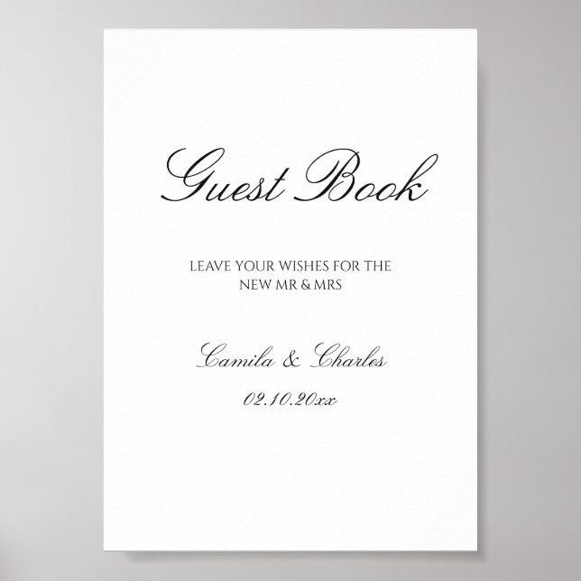 Poster Elegant Black and White Wedding Guest Book  (Devant)