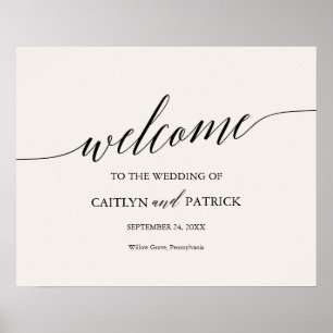 Poster Elegant Black Calligraphy Cream Welcome Wedding