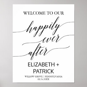 Poster Elegant Black Calligraphy Happily Ever After Sign