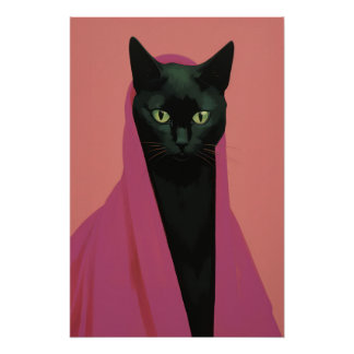 Poster Elegant Black Cat in Pink