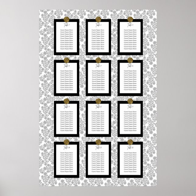 Poster Elegant Black Floral Toile Seating Chart (Devant)