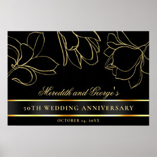 Poster Élégant Black Gold 50e anniversaire Mariage