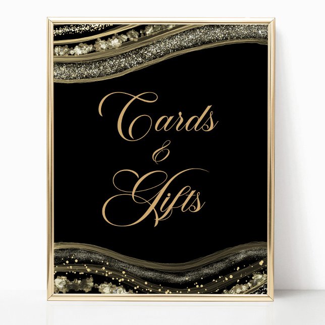 Poster Elegant Black Gold Agate Cards & Gifts Sign (Créateur téléchargé)