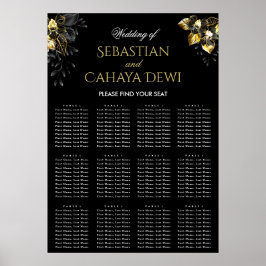 Poster Elegant black & gold summer wedding seating chart