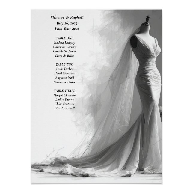 Poster Elegant Black & White Wedding Seating Chart  (Devant)