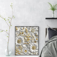 Elégant blanc et or 3D floral Art mur