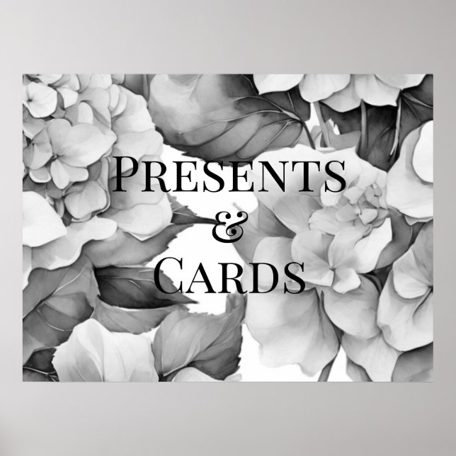 Poster Elégant blanc noir gris aquarelle floral (Devant)