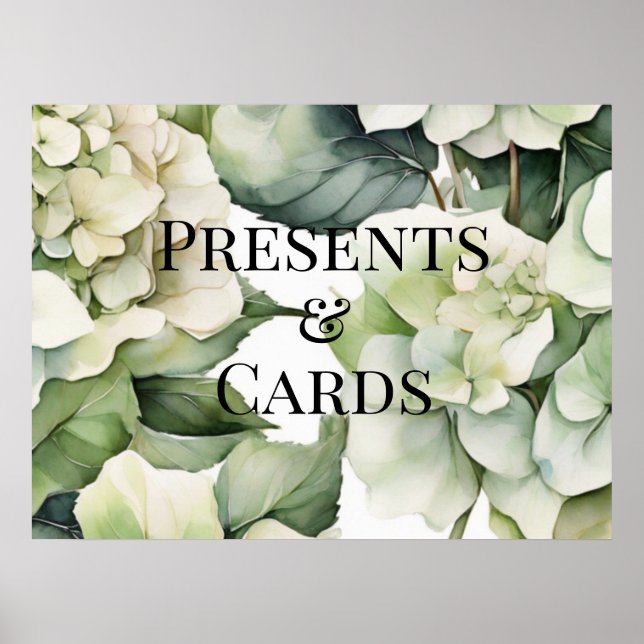 Poster Elégant blanc vert aquarelle mariage floral (Devant)