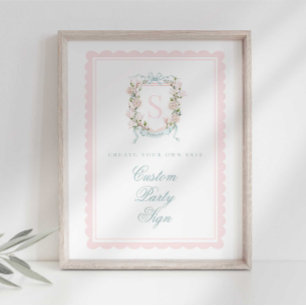 Poster Élégant blason monogrammé Baby Shower personnalisé