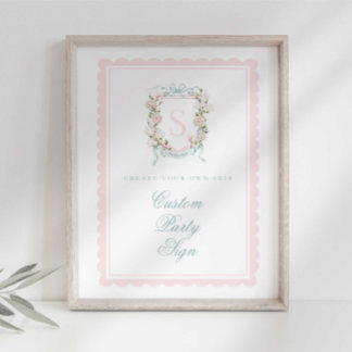 Poster Élégant blason monogrammé Baby Shower personnalisé