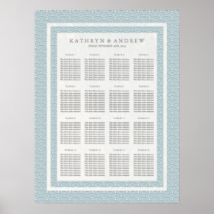 Poster Elégant Bleu+Blanc Seigaiha Mariage Carte de siège