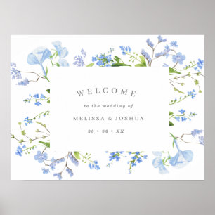 Poster Elégant bleu clair Mariage Floral Bienvenue