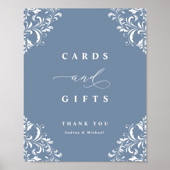 Poster Élégant bleu Dusty Cartes de Mariage & Cadeaux Sig (Devant)