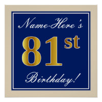 Elégant, Bleu, Faux Or 81ème Anniversaire + Nom