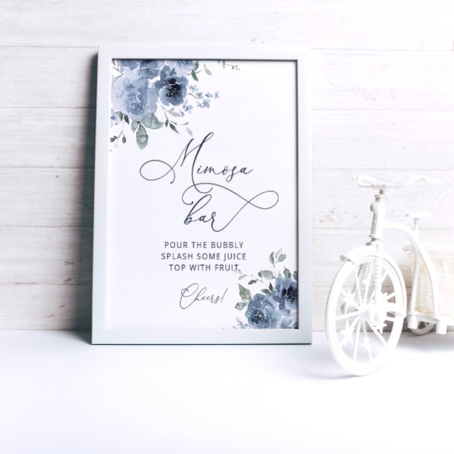 Poster Elégant bleu Floral Mimosa Bar (Créateur téléchargé)