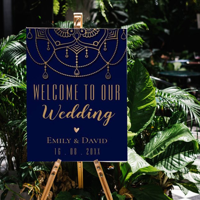 Poster Elégant Bleu Indien Design traditionnel Bienvenue (Créateur téléchargé)