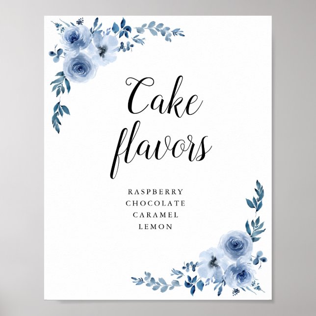 Poster Elégant Blue aquarelle floral cake flaveurs signe (Devant)