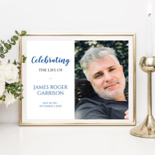 Poster Elegant Blue Celebration of Life Photo Celebrating