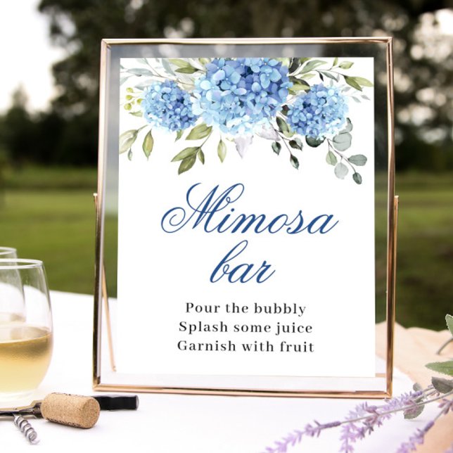 Poster Elégant Blue Hydrangea Mimosa Bar Mariage (Créateur téléchargé)