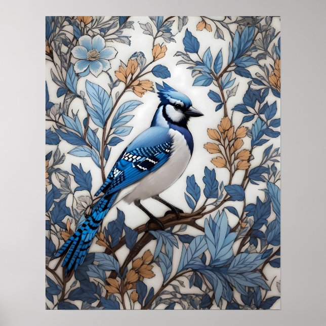 Poster Elégant Blue Jay William Morris inspiré (Devant)