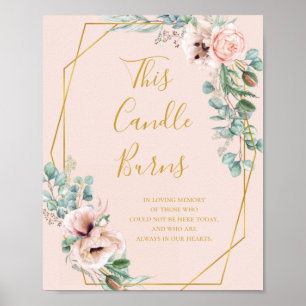 Poster Élégant Blush Floral Pastel Cette bougie Brûle Sig